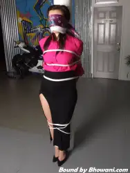 Photo of Amy in bondage.