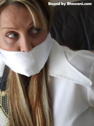 Photo of Wendy Jayne in bondage.